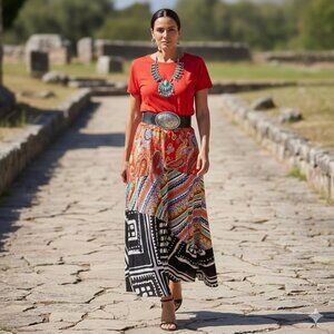 Custom-made skirt boho ethnic western - waist 28-34"